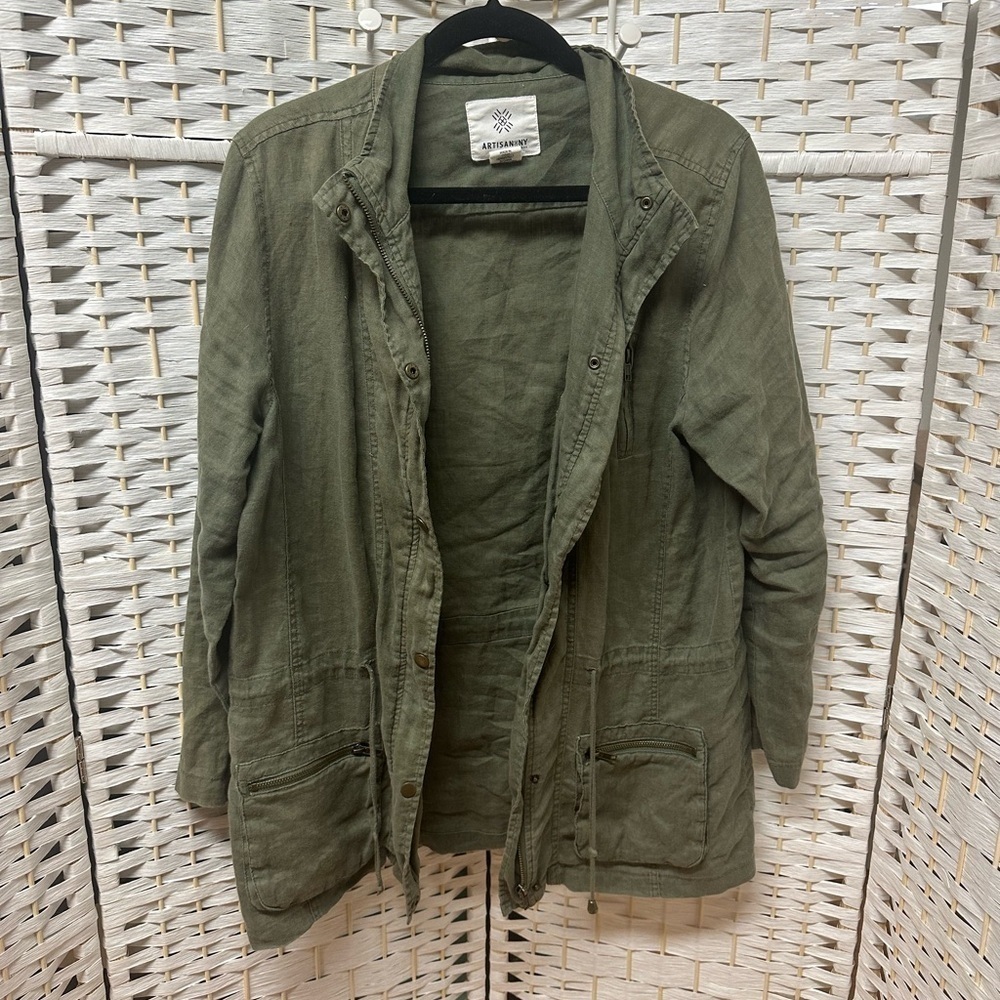 Artisan NY green cargo jacket size women’s medium euc‎